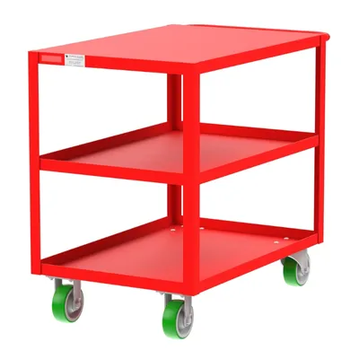 Valley Craft Red 3-Shelf Flat Top Utility Cart, 36x24x36 2,000 lbs. Corner Length View