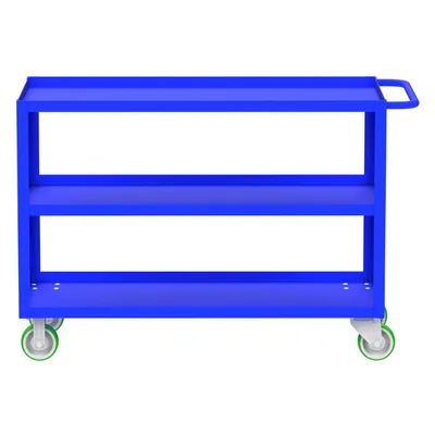 Valley Craft Blue 3-Shelf Utility Cart, 48x24x36 2,000 lbs. Length View