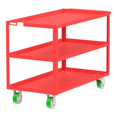 Valley Craft Red 3-Shelf Utility Cart, 48x24x36 2,000 lbs. Corner Length View