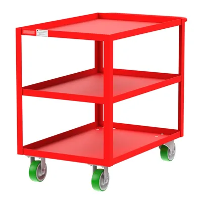 Valley Craft Red 3-Shelf Utility Cart, 36x24x36 2,000 lbs. Corner Length View