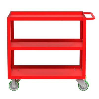 Valley Craft Red 3-Shelf Utility Cart, 36x24x36 2,000 lbs. Length View