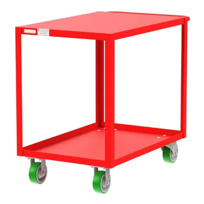 Valley Craft Red 2-Shelf Flat Top Utility Cart, 36x24x36 2,000 lbs. Length Corner View