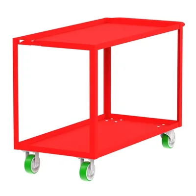 Valley Craft Red 2-Shelf Utility Cart, 48x24x36 2,000 lbs. Length Corner View