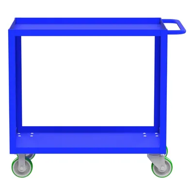 Valley Craft Blue 2-Shelf Utility Cart, 36x24x36 2,000 lbs. Side View