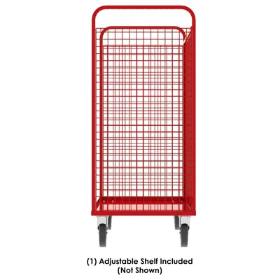 Valley Craft Red Cage Cart (1) Adjustable Shelf 57x30x68 1,600 lbs. Side Short
