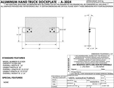 Vestil A-3024 Aluminum Hand Truck Dock plates