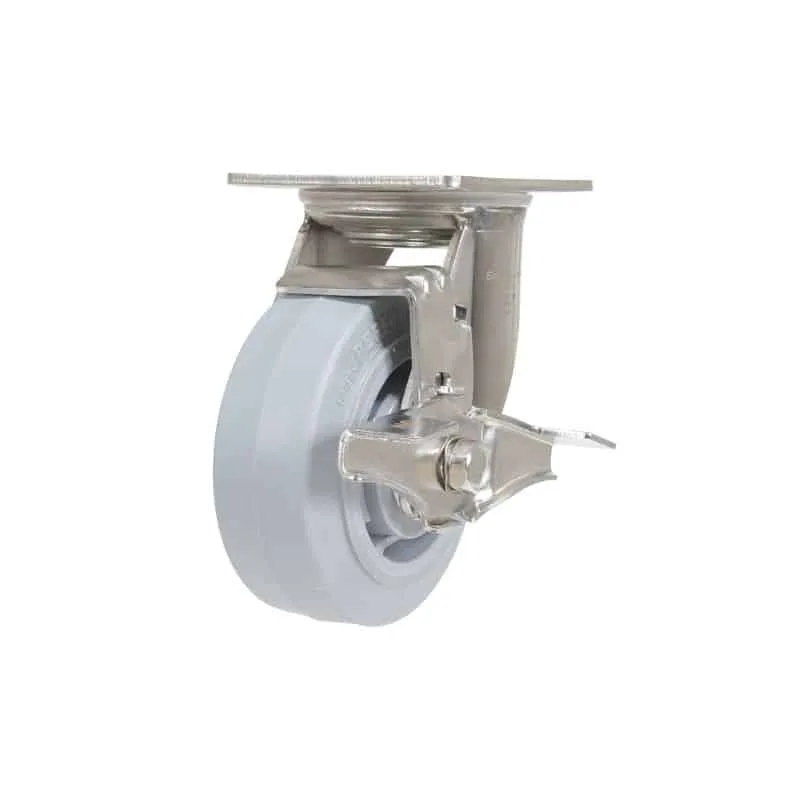 Vestil CST-E-SS-5X2TPR-SWB Thermoplastic Rubber Swivel With Brake Caster