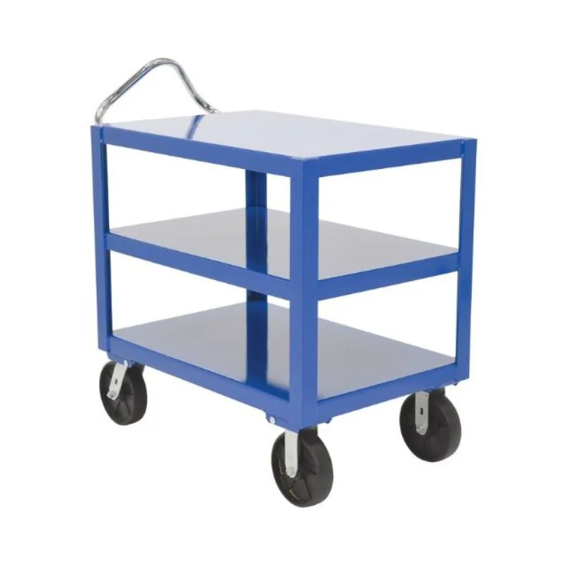 Vestil DH-PH4-3448-3 Heavy Duty 3 Shelf Ergo Handle Cart with GFN Casters