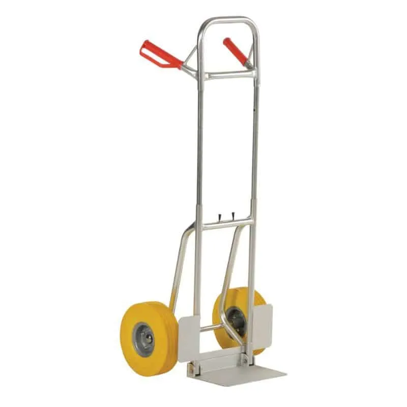 Vestil DHHT-250A-FD-UY Aluminum Fold Down Hand Truck with Yellow Flat-Free Urethane (1)