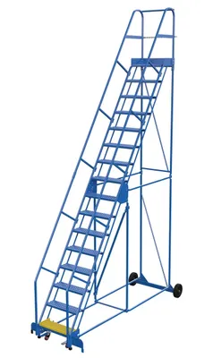 Vestil LAD-16-14-G rolling ladder shown from an alternate angle