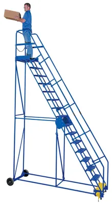 Vestil LAD-16-21-G rolling ladder shown from an alternate angle