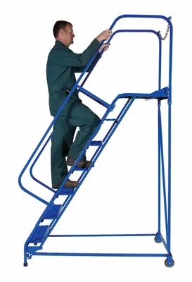 Vestil LAD-MM-7-G rolling ladder shown from an alternate angle