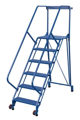 Vestil LAD-TRS-50-6-P rolling ladder shown from an alternate angle