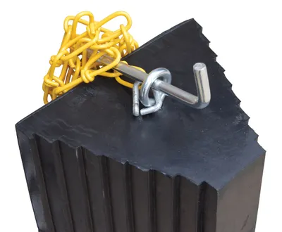 Vestil OH-15-YEL wheel chock shown from an alternate angle