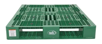 Vestil PLP2-4840-GREEN plastic pallet shown from an alternate angle