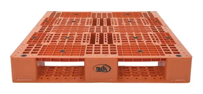 Vestil PLP2-4840-ORANGE plastic pallet shown from an alternate angle
