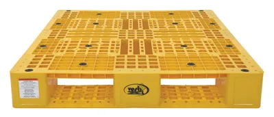 Vestil PLP2-4840-YELLOW plastic pallet shown from an alternate angle