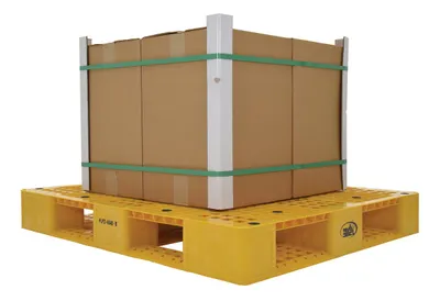 Vestil PLP2-4840-YELLOW plastic pallet shown from an alternate angle