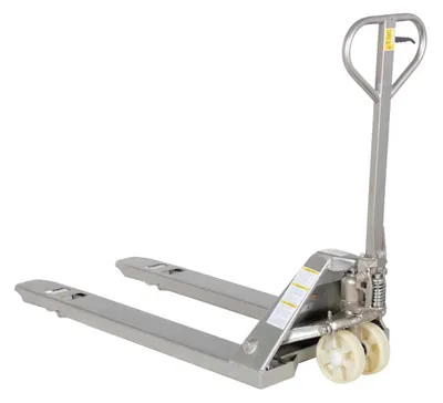 Vestil PM5-2748-SFF stainless pallet jack shown from an alternate angle