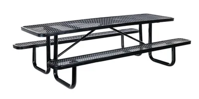 Vestil PT-MX-3096-BK Steel Picnic Table Expanded Metal Rectangle Top