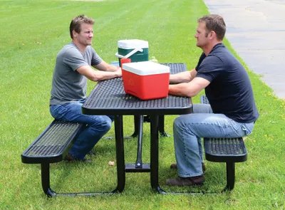 Vestil PT-MX-3096-BK Steel Picnic Table Expanded Metal Rectangle Top