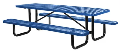 Vestil PT-MX-3096-BL Steel Picnic Table Expanded Metal Rectangle Top