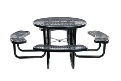 Vestil PT-MX-RT-46-BK Steel Picnic Table Expanded Metal Round Top