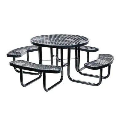 Vestil PT-MX-RT-46-BK Steel Picnic Table Expanded Metal Round Top