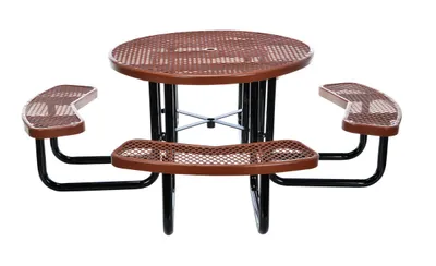Vestil PT-MX-RT-46-BN Steel Picnic Table Expanded Metal Round Top