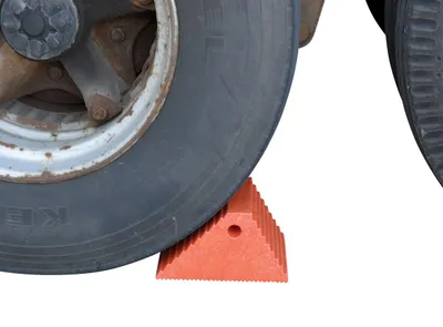 Vestil PWC-DS-OR wheel chock shown from an alternate angle