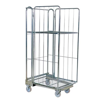 Vestil ROL-85 Galvanized Steel FoldableNestable Roller Container 2 Shelf
