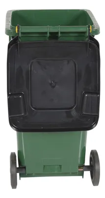 Vestil TH-32-GRN trash can shown from an alternate angle