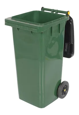 Vestil TH-32-GRN trash can shown from an alternate angle