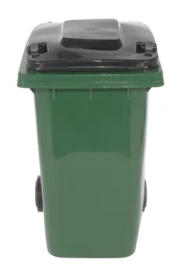 Vestil TH-64-GRN trash can shown from an alternate angle