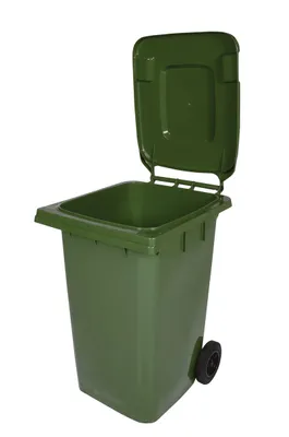 Vestil TH-95-GRN trash can shown from an alternate angle