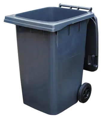 Vestil TH-95-GY trash can shown from an alternate angle
