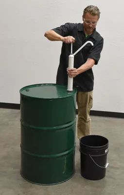 Vestil VDPX drum pump shown from an alternate angle