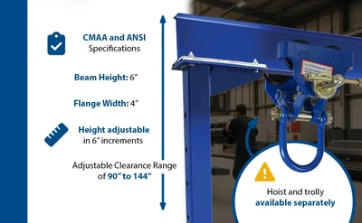 Vestil AHS-2-10-12-TLC Steel Adjustable Height Gantry Crane with Total Locking Glass Filled Nylon Casters - product feature image