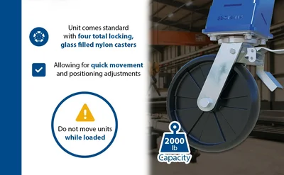 Vestil AHS-2-10-12-TLC Steel Adjustable Height Gantry Crane with Total Locking Glass Filled Nylon Casters - product feature image