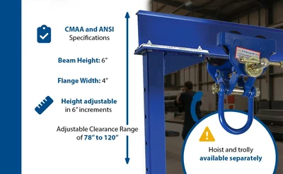 Vestil AHS-2-15-10-VG Steel Adjustable Height Gantry Crane with V-Groove Cast Iron Casters - product feature image