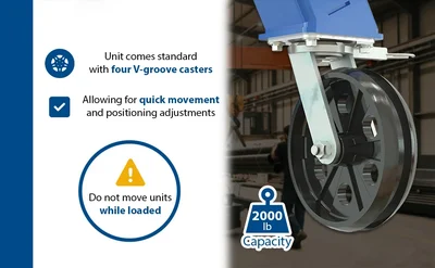 Vestil AHS-2-15-10-VG Steel Adjustable Height Gantry Crane with V-Groove Cast Iron Casters - product feature image