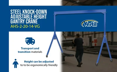 Vestil AHS-2-20-14-VG Steel Adjustable Height Gantry Crane with V-Groove Cast Iron Casters - product feature image