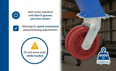 Vestil AHS-6-20-14-VG Steel Adjustable Height Gantry Crane with V-Groove Cast Iron Casters - product feature image