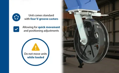 Vestil Steel Knock-Down Adjustable Height Gantry Crane with V-Groove Ductile Steel Casters 15 Ft. Wide x 16 Ft. Max Usable Height 4,000 Lb. Capacity Blue - product feature image