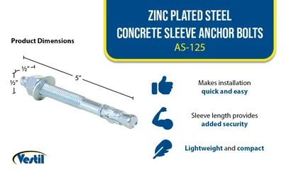 Vestil AS-125 Steel Concrete Sleeve Anchor Bolts - product feature image