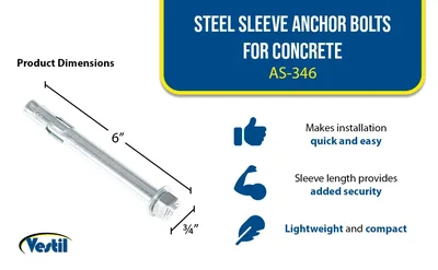 Vestil AS-346 Steel Concrete Sleeve Anchor Bolts - product feature image
