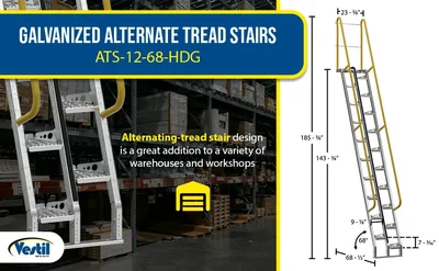 Vestil ATS-12-68-HDG Galvanized Alternate Tread Stair - product feature image