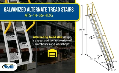 Vestil ATS-14-56-HDG Galvanized Alternate Tread Stair - product feature image