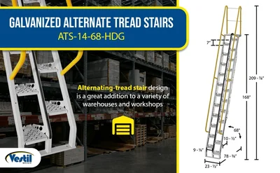 Vestil ATS-14-68-HDG Galvanized Alternate Tread Stair - product feature image