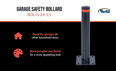 Vestil BOL-G-24-3.5 Garage Black Steel Pipe Safety Bollard - product feature image